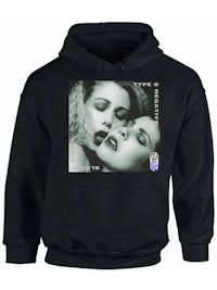 a black hoodie with an image of two women kissing