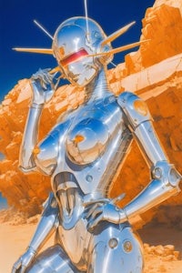 an image of a robot woman in a desert