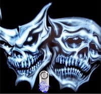 two skulls painted on a black background