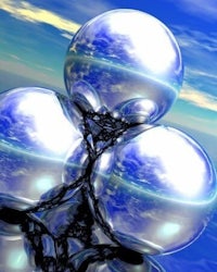 three silver spheres on top of a blue background